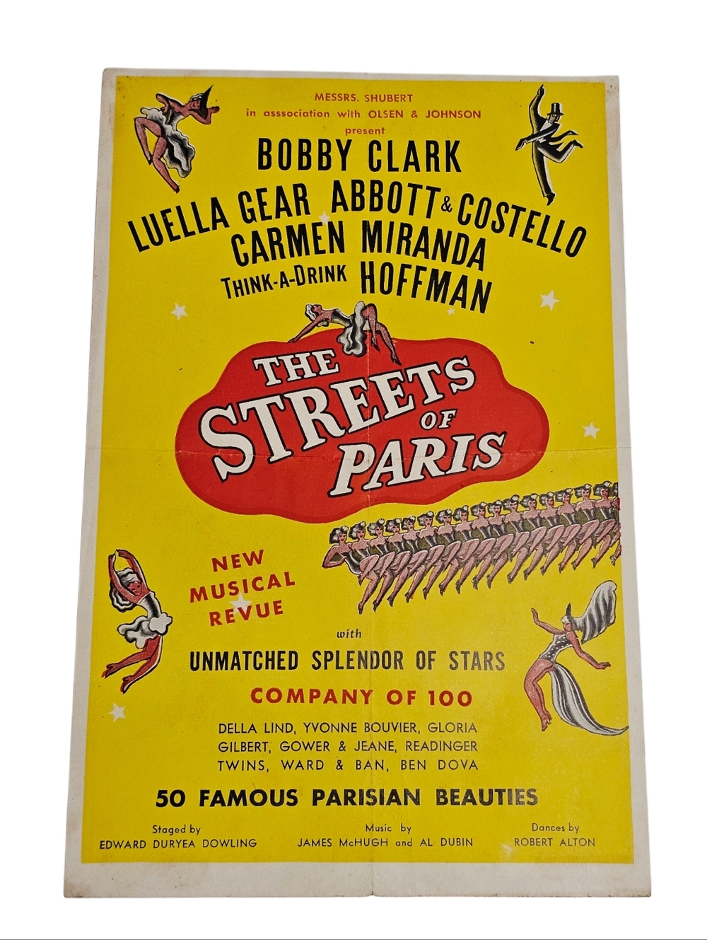1939 Broadway Flyer "The Streets Of Paris" Carmen Miranda, Abbott & Costello